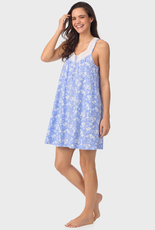 Powder Blue Floral Sleeveless Chemise - Aria Sleepwear