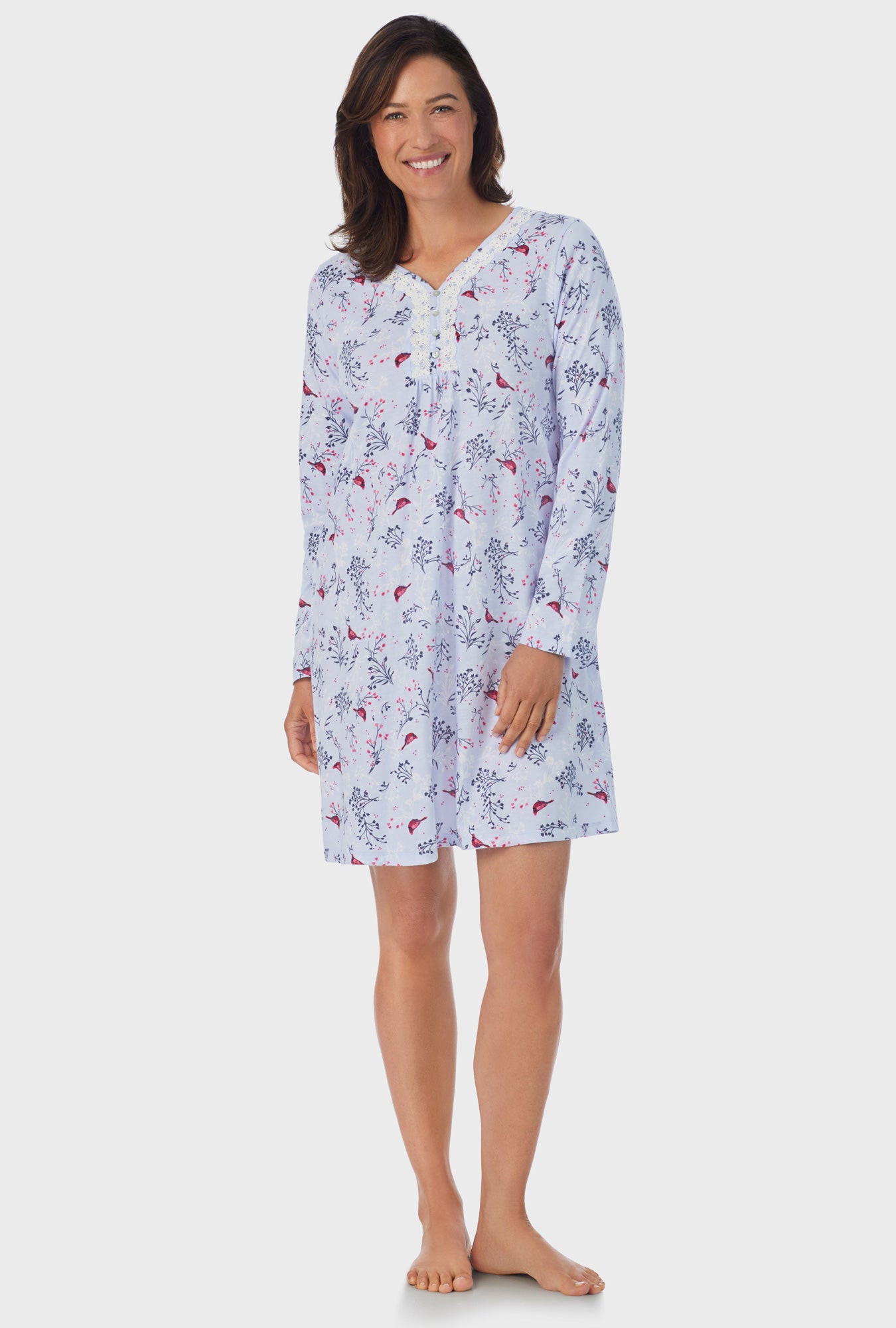 Cotton Nightgowns for Women Long Sleeves Sleep Gown Full Length Nightdress  with Pockets (Lilac Rose, S) at  Women's Clothing store