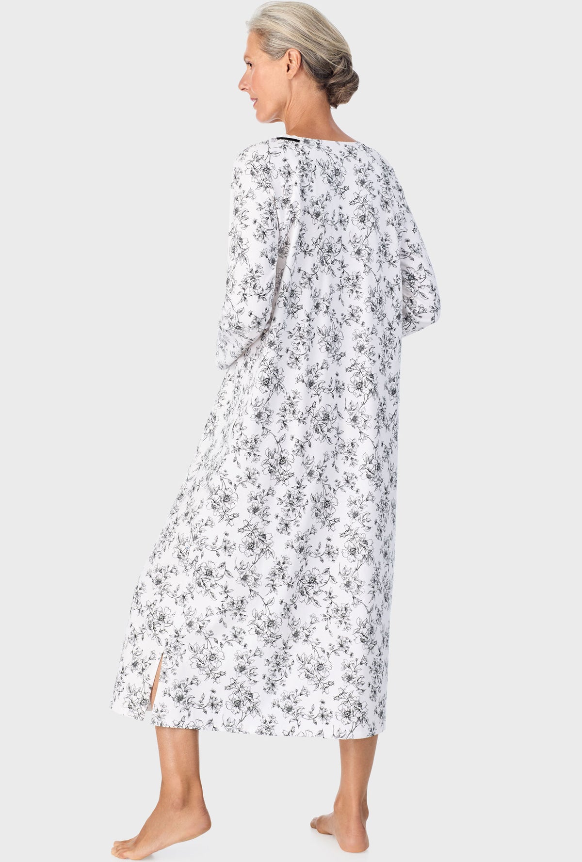 A lady wearing Ivory Floral Long Sleeve Nightgown