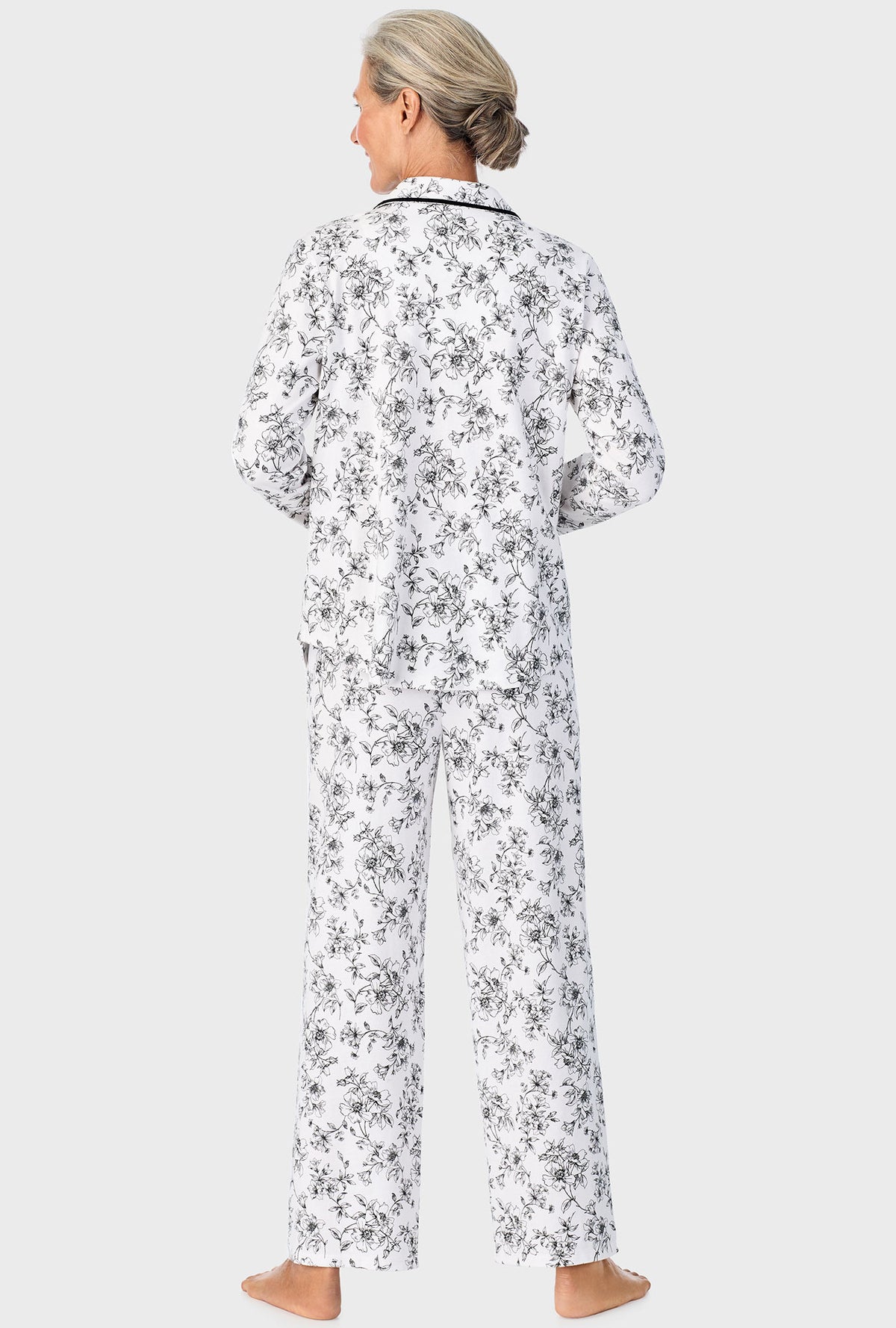 A lady wearing Ivory Floral Long Sleeve Long Pant PJ Set