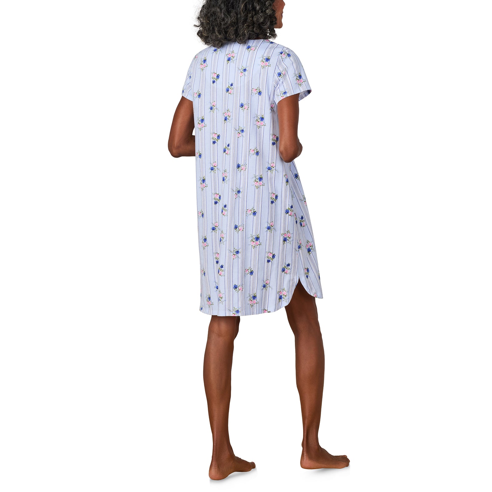 A lady wearing Rose Stripe Cotton Jersey Nightshirt