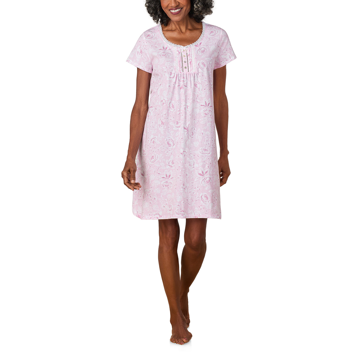 Pink Roses Cotton Jersey Nightshirt