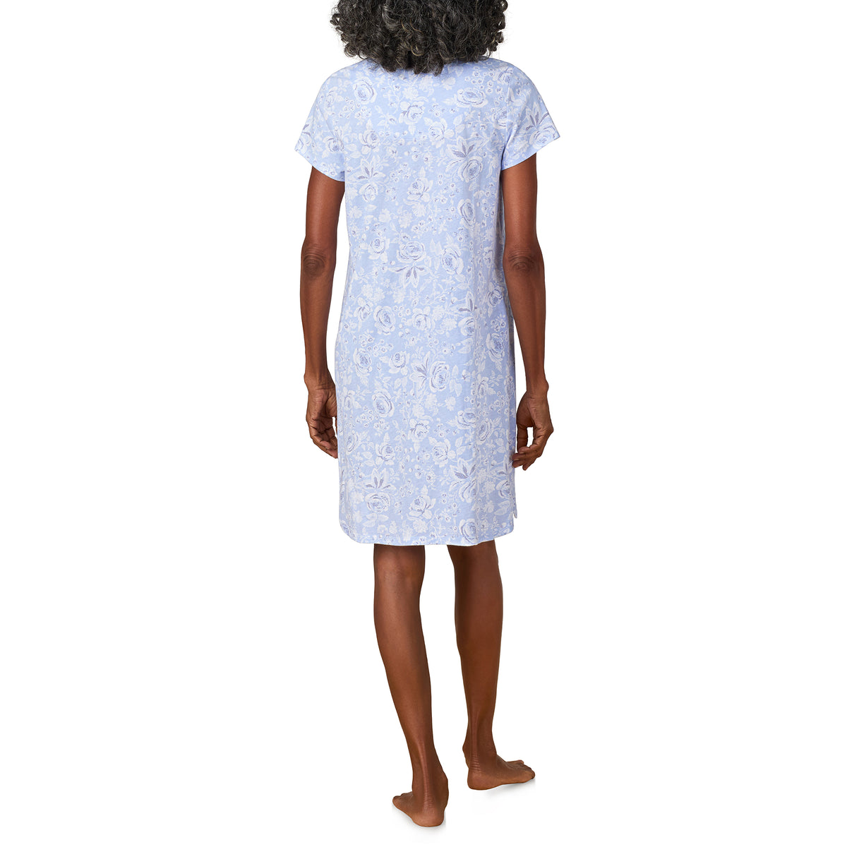 A lady wearing Blue Roses Cap Sleeve Nightshirt