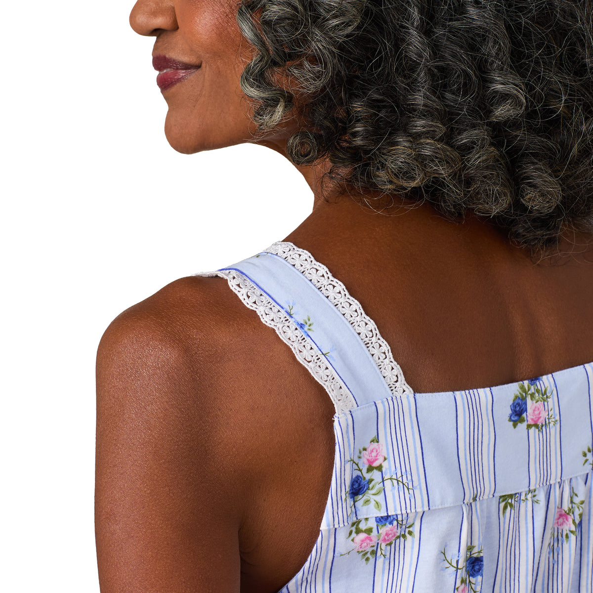 A lady wearing Rose Stripe Cotton Jersey Chemise