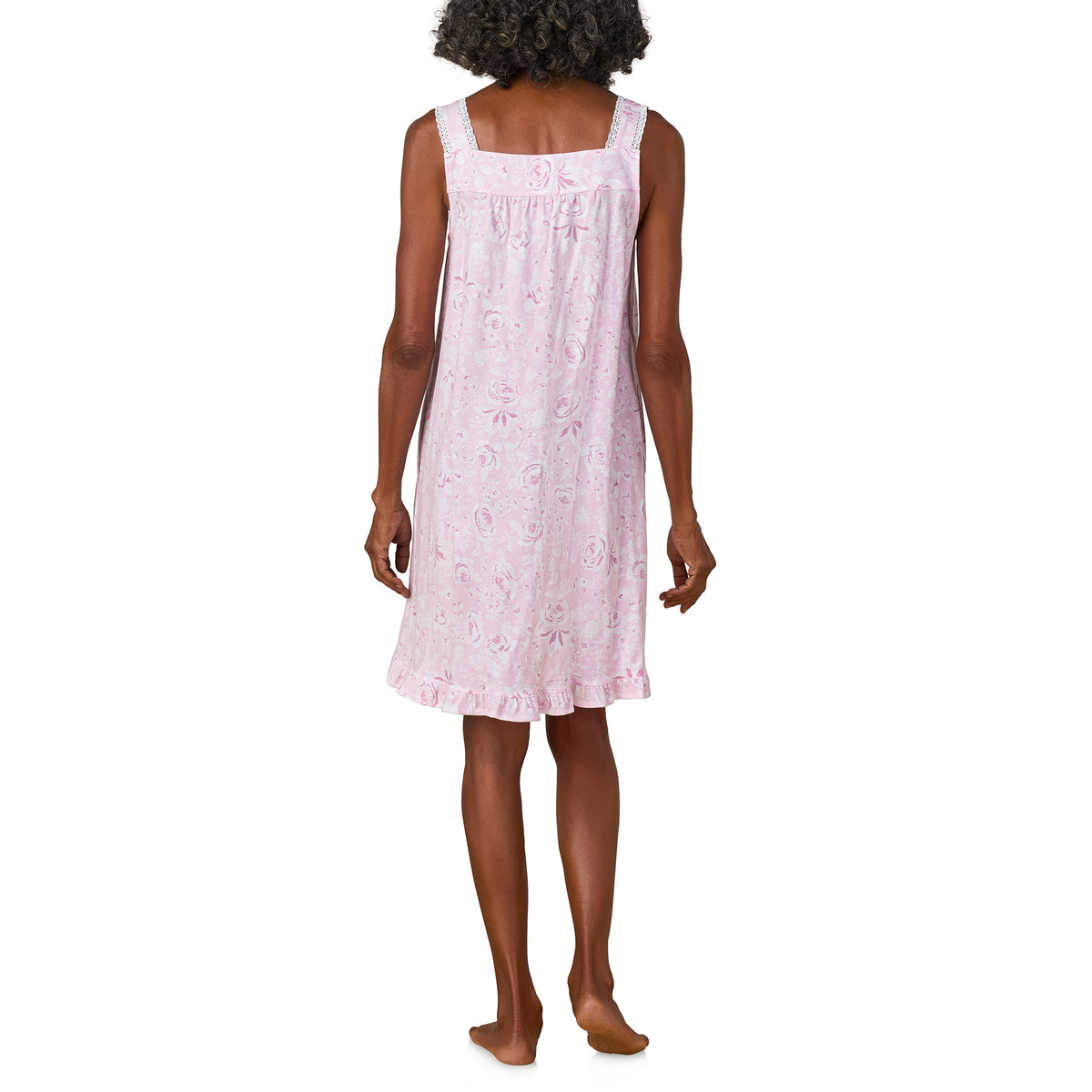 A lady wearing Pink Roses Cotton Jersey Chemise