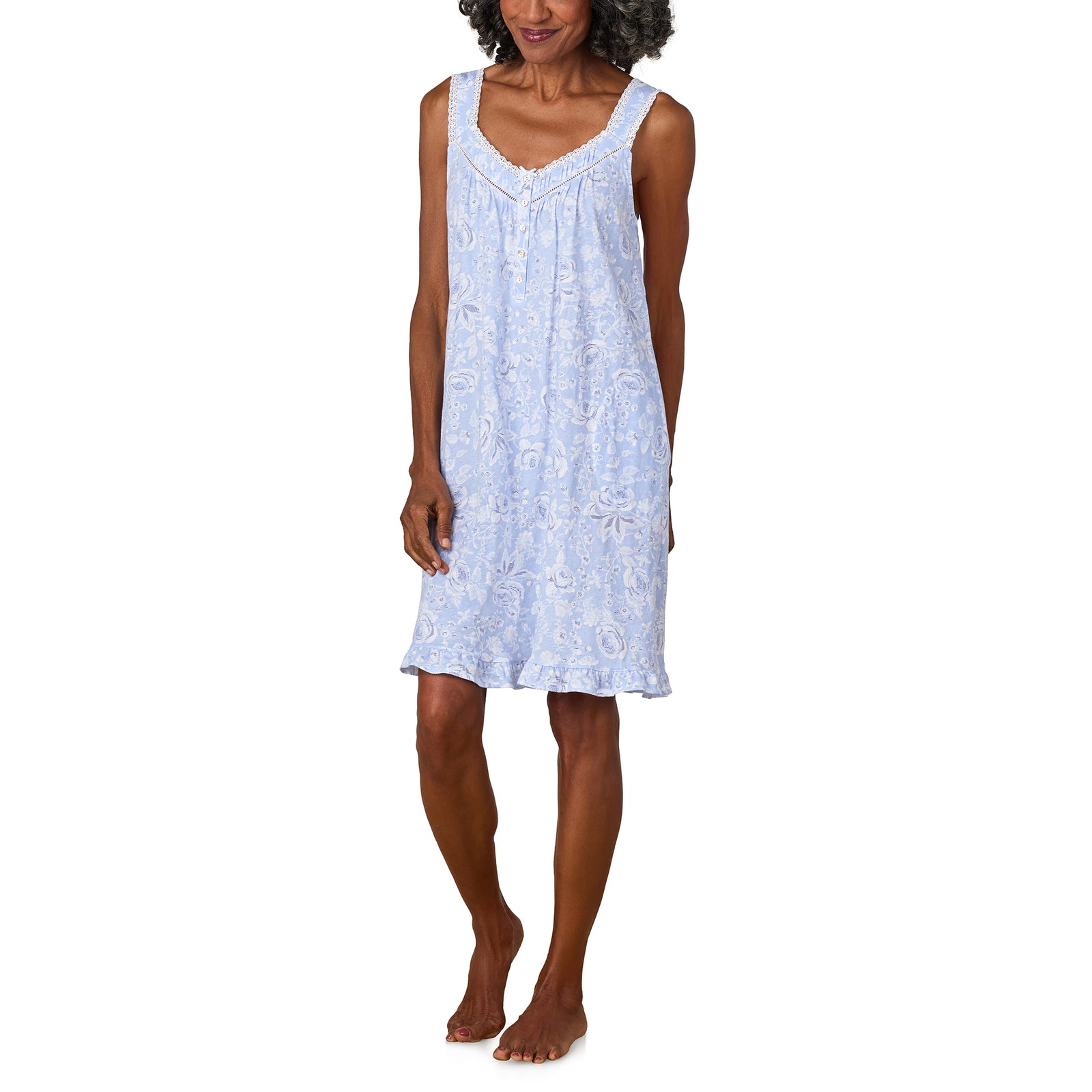 A lady wearing Blue Roses Cotton Jersey Chemise