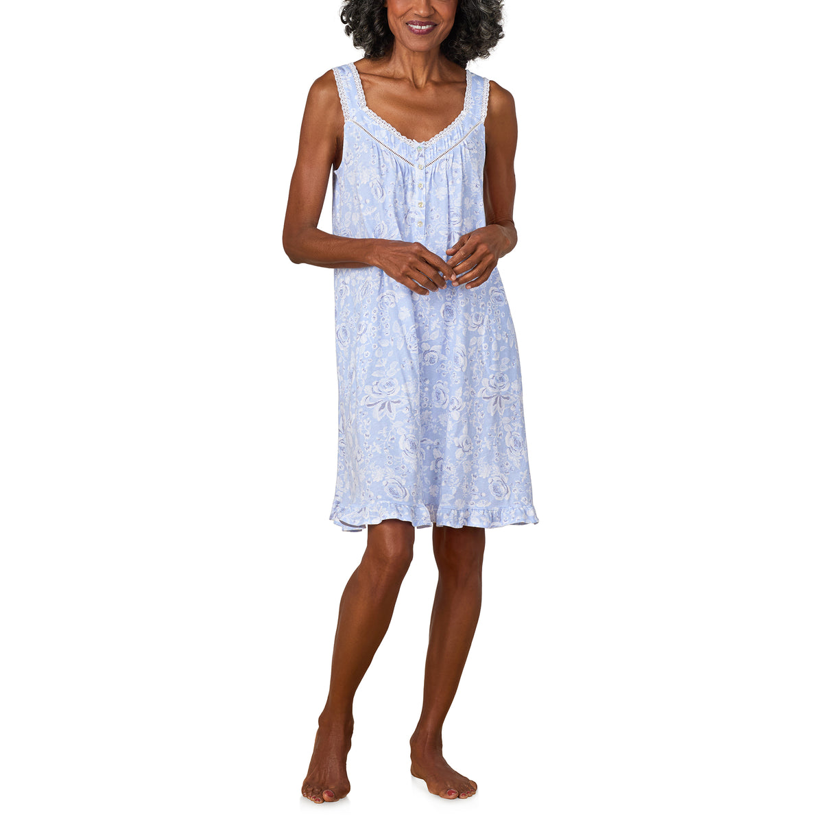 A lady wearing Blue Roses Cotton Jersey Chemise