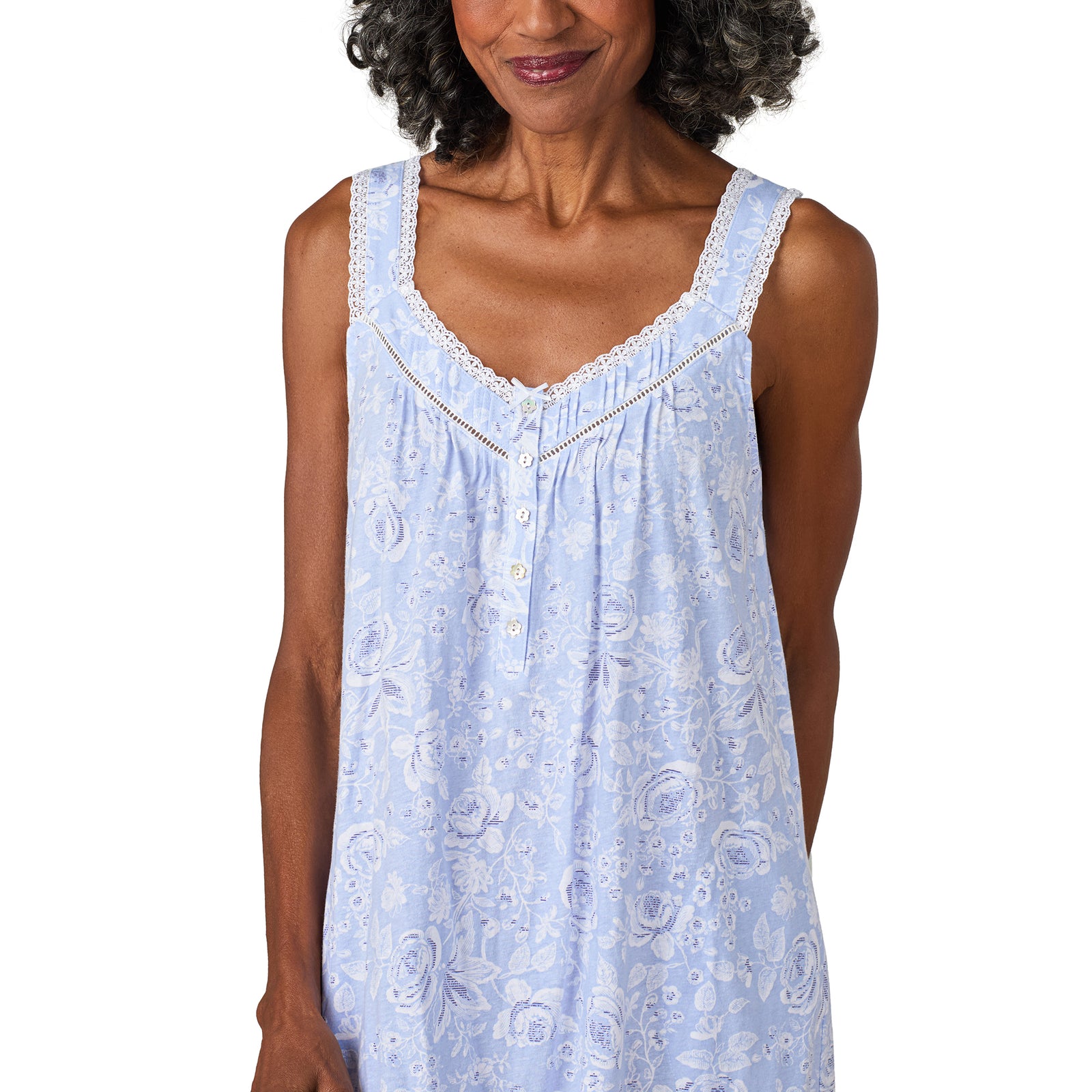 A lady wearing Blue Roses Cotton Jersey Chemise