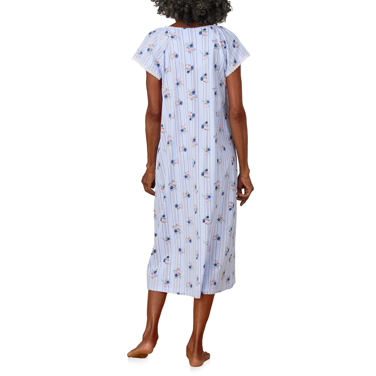 A lady wearing Rose Stripe Cotton Jersey Nightgown