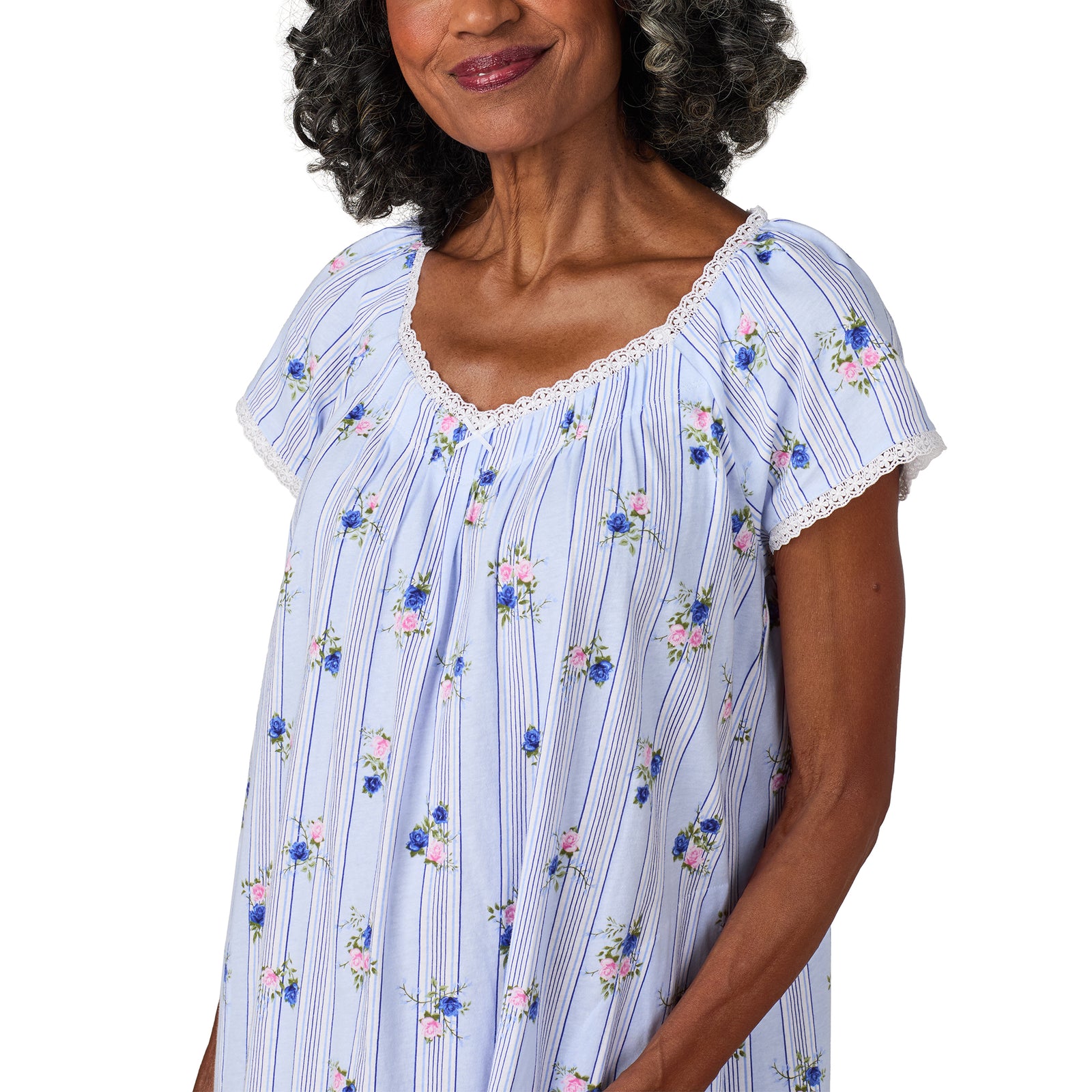 A lady wearing Rose Stripe Cotton Jersey Nightgown