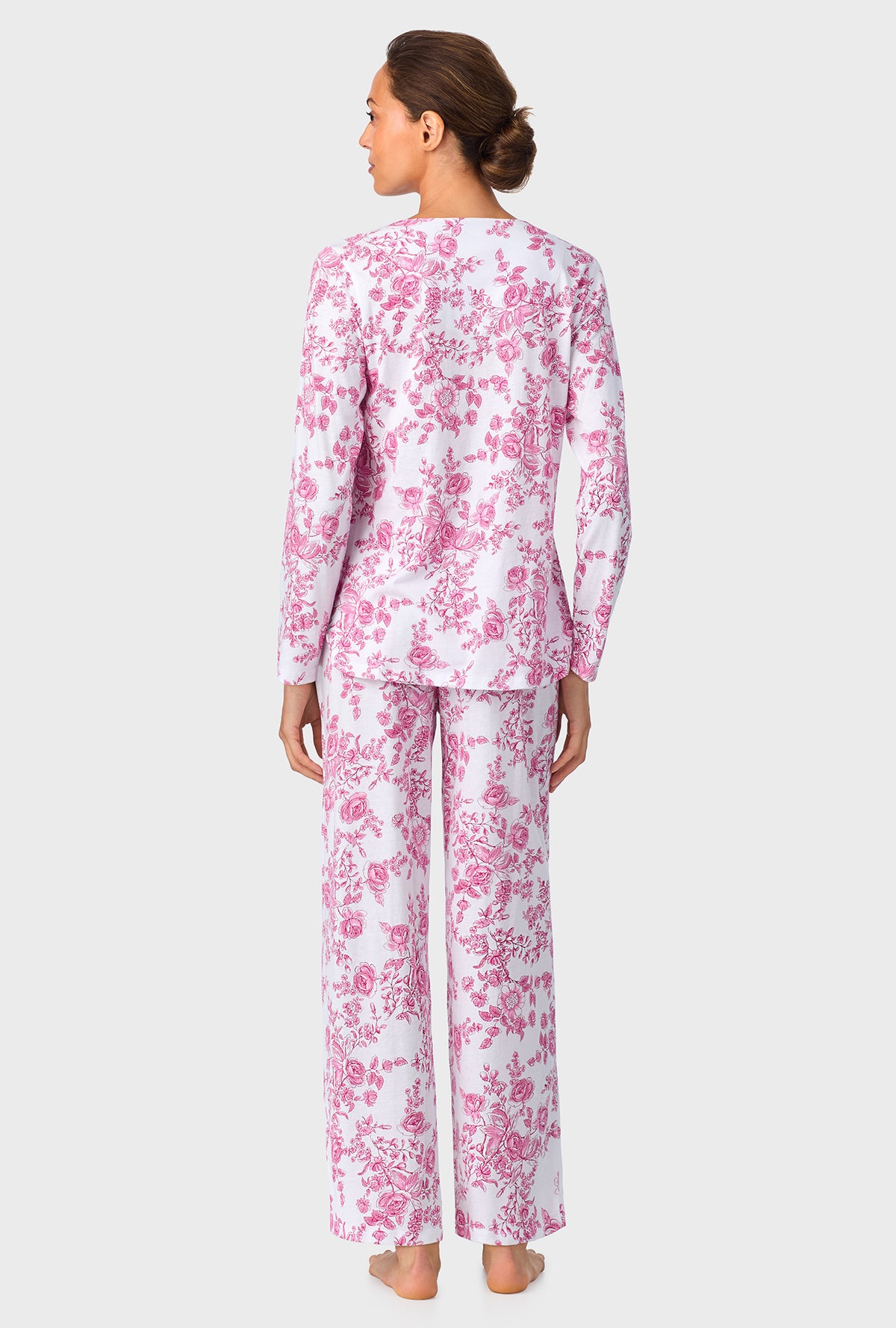 A lady wearing Berry Toile Long Sleeve Cotton Knit Pajama