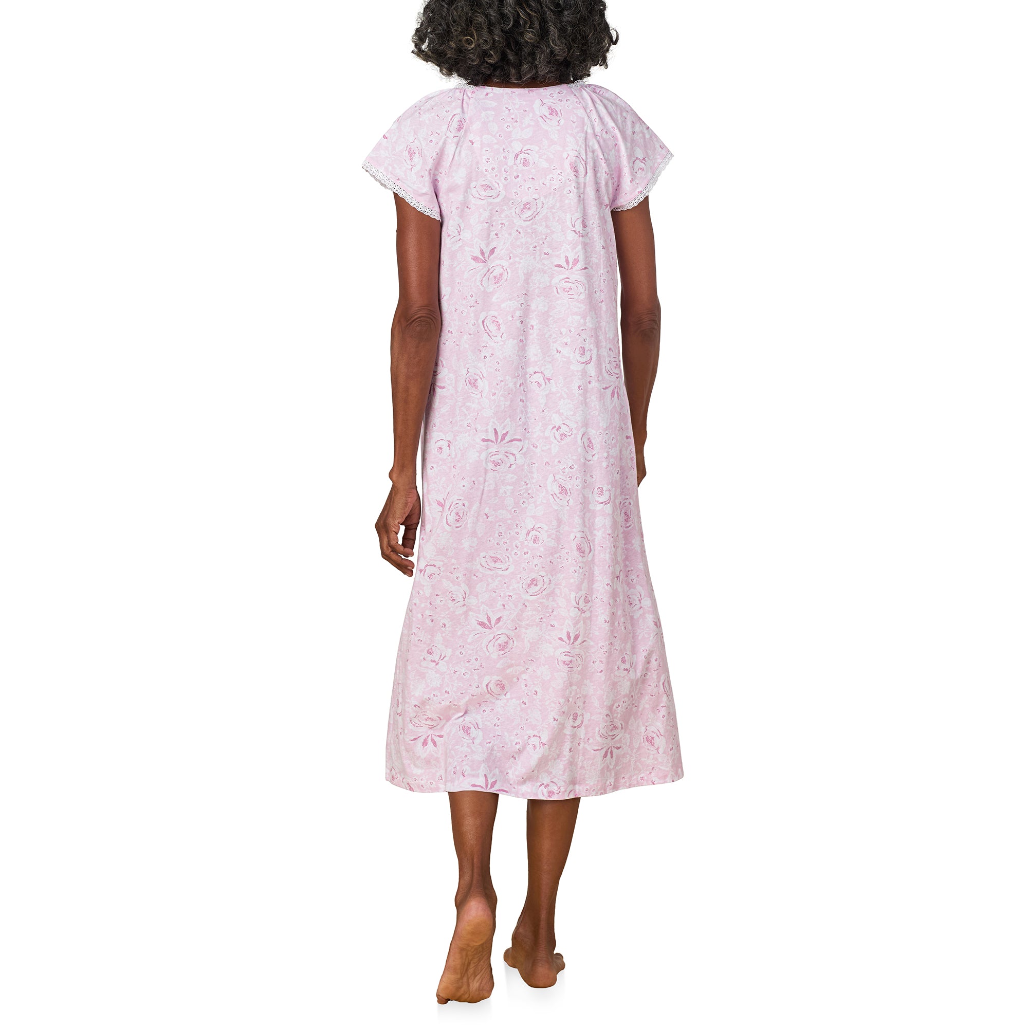 Pink Roses Cotton Jersey Nightgown - Aria Sleepwear
