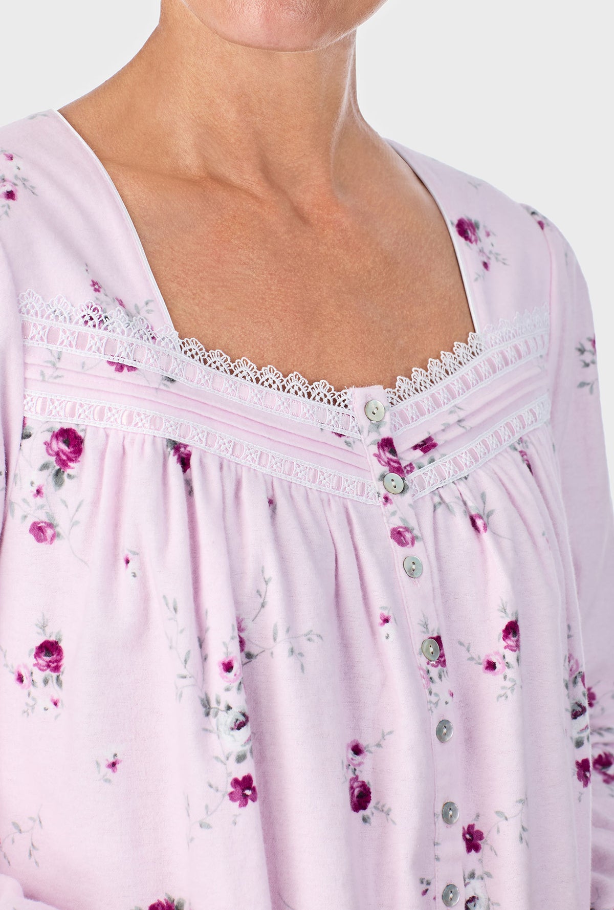 A lady wearing Blush Pink Floral Long Sleeve Nightgown