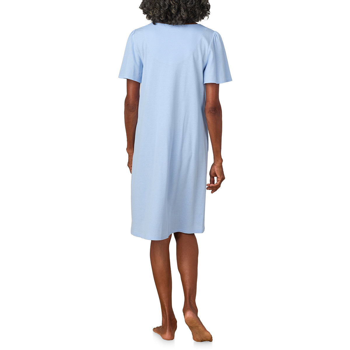 A lady wearing Classic Blue Flutter Sleeve Waltz Nightgown
