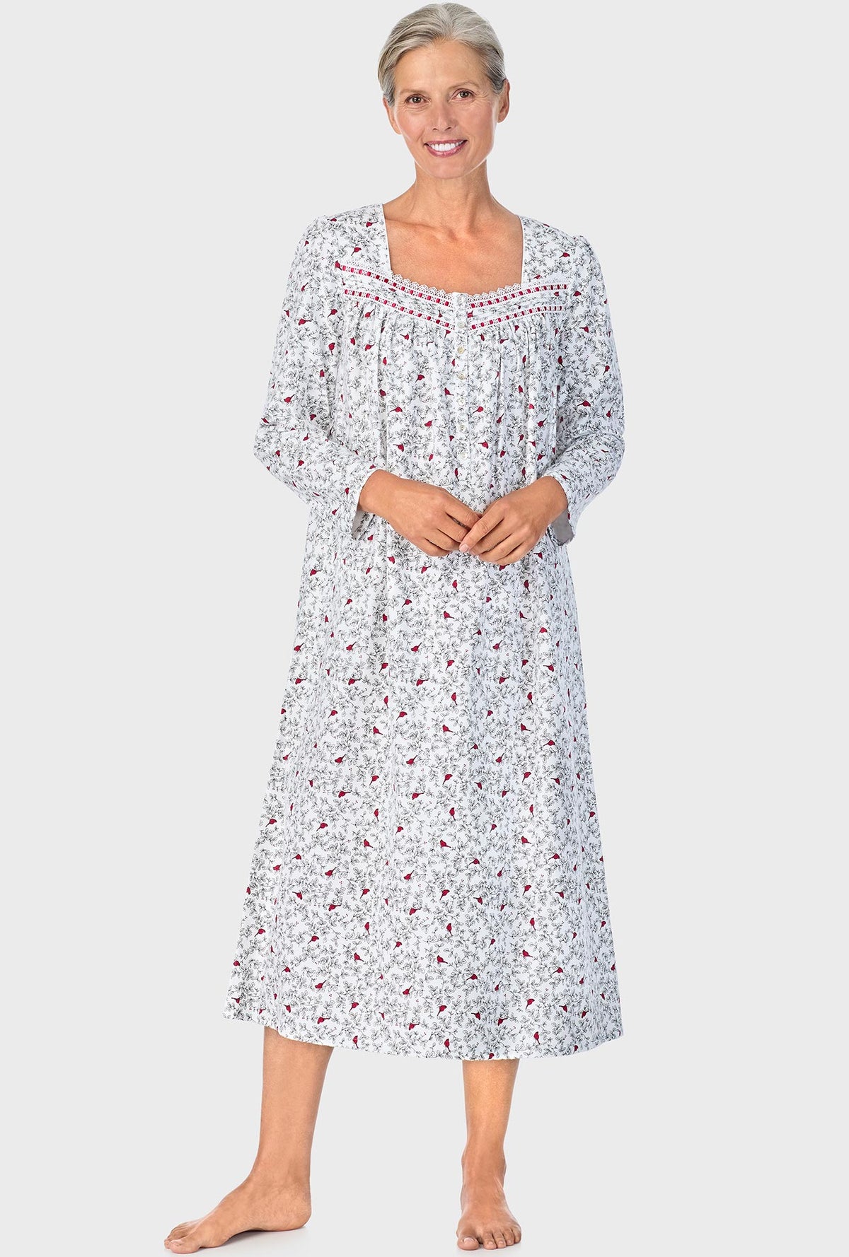 A lady wearing Cardinal Long Sleeve Nightgown