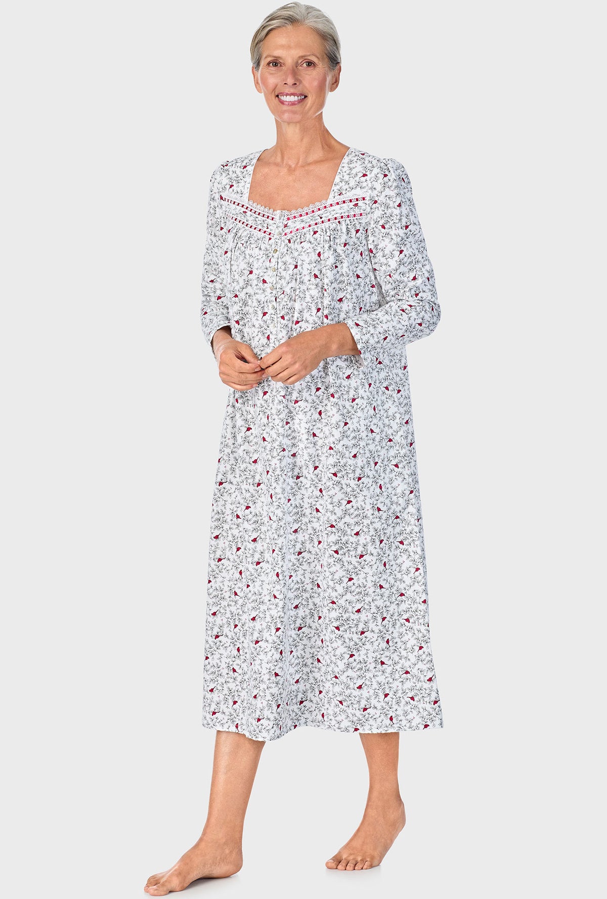 A lady wearing Cardinal Long Sleeve Nightgown