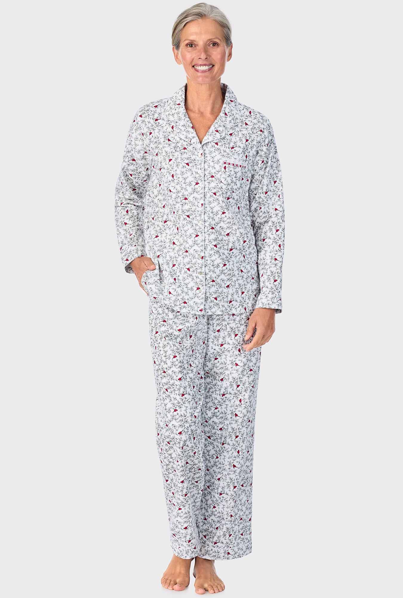 A lady wearing Cardinal Notch Collar PJ Set