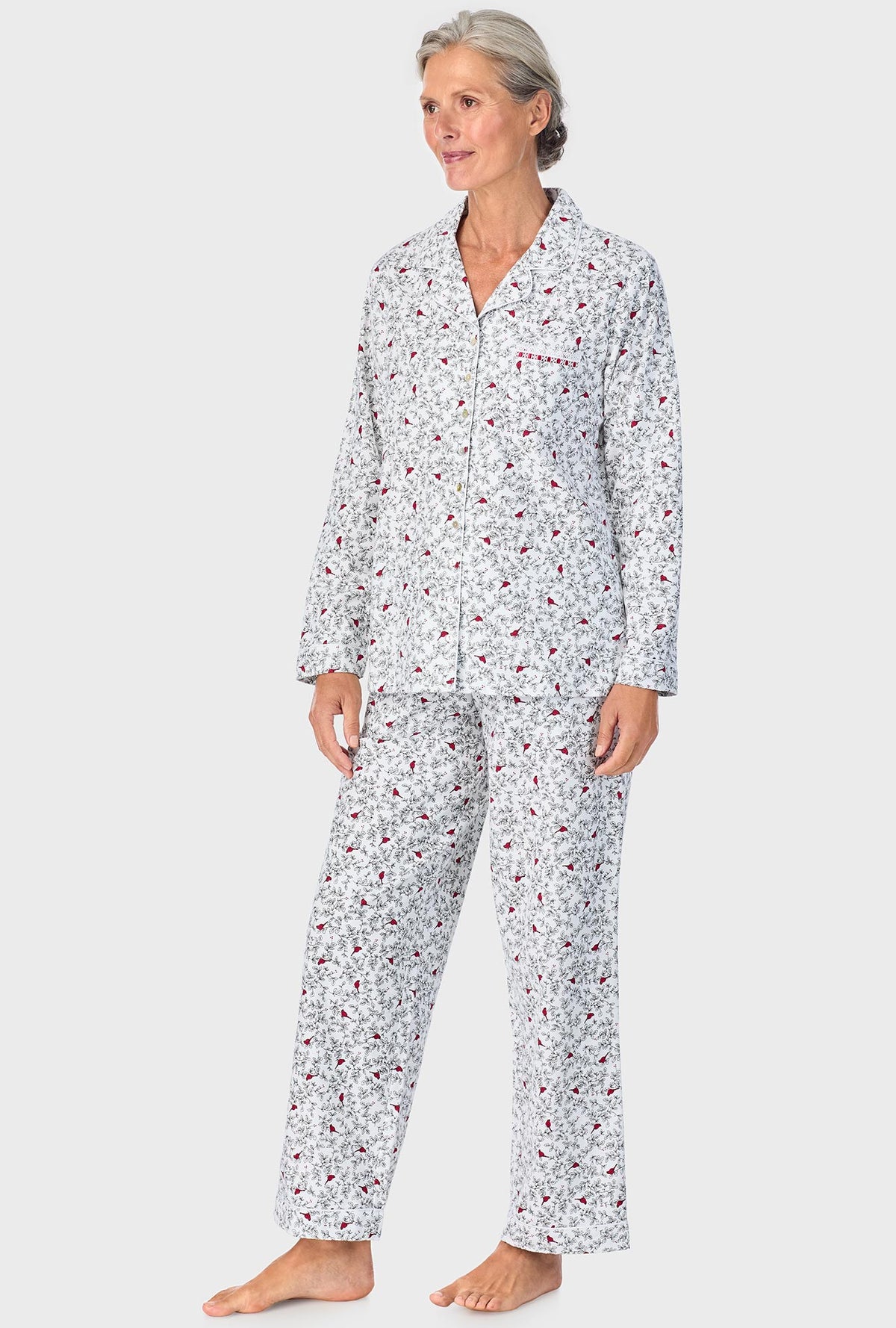 A lady wearing Cardinal Notch Collar PJ Set