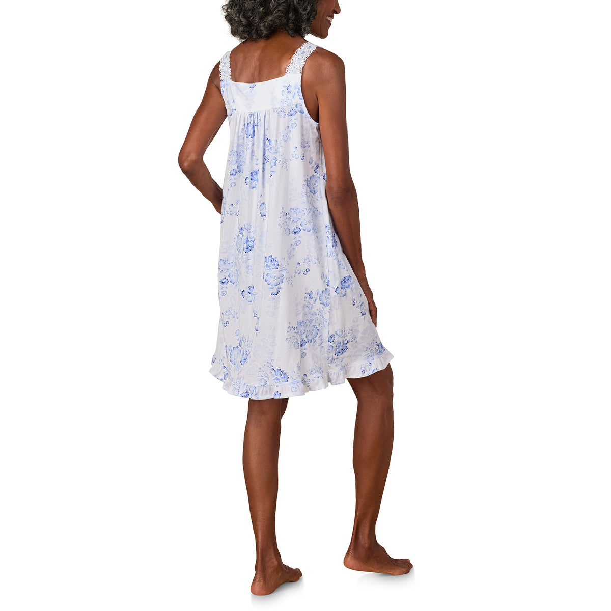 A lady wearing Blue Floral Cotton Jersey Chemise