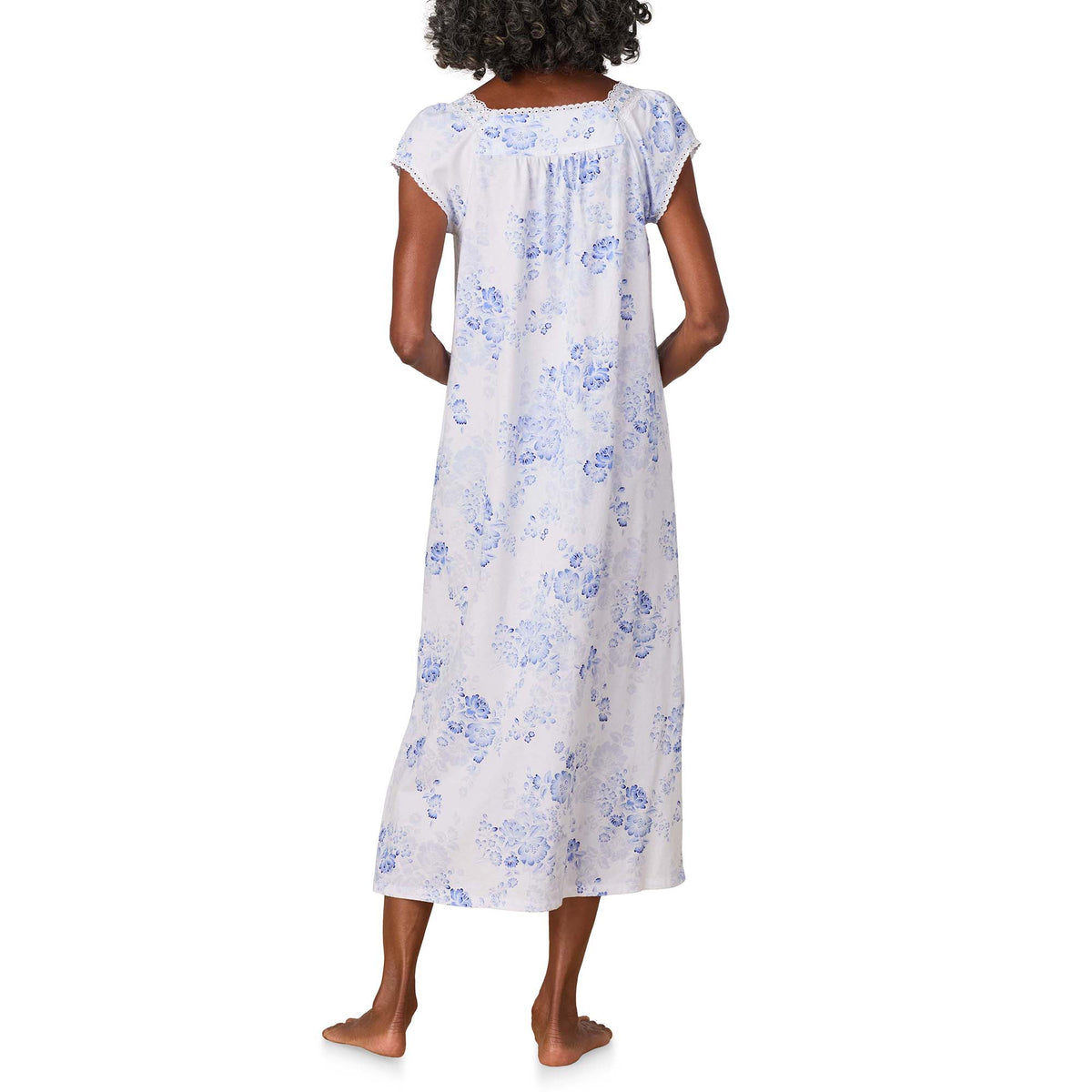 A lady wearing Blue Floral Cotton Jersey Ballet Gown