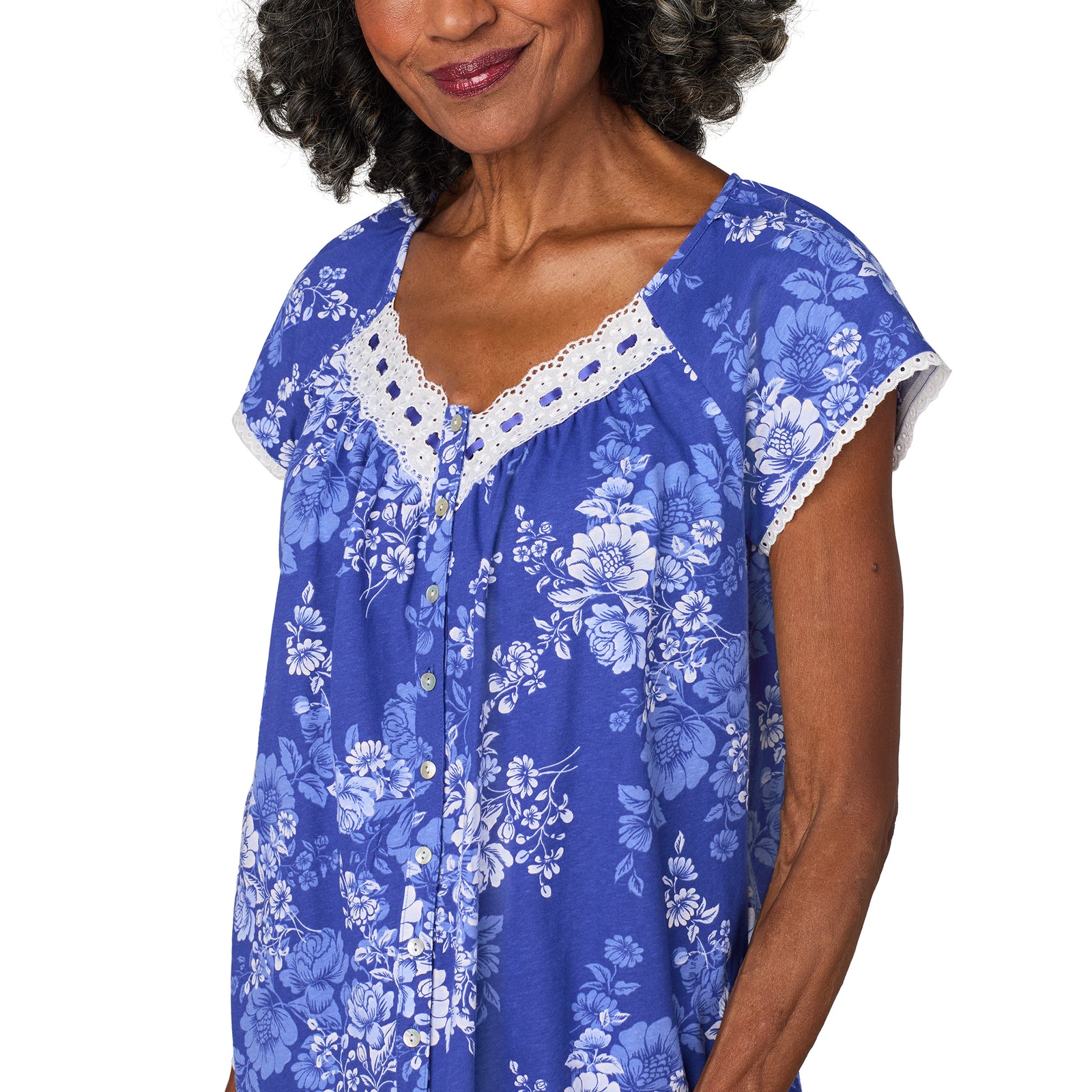 A lady wearing Midnight Blooms Cotton Jersey Capri PJ Set