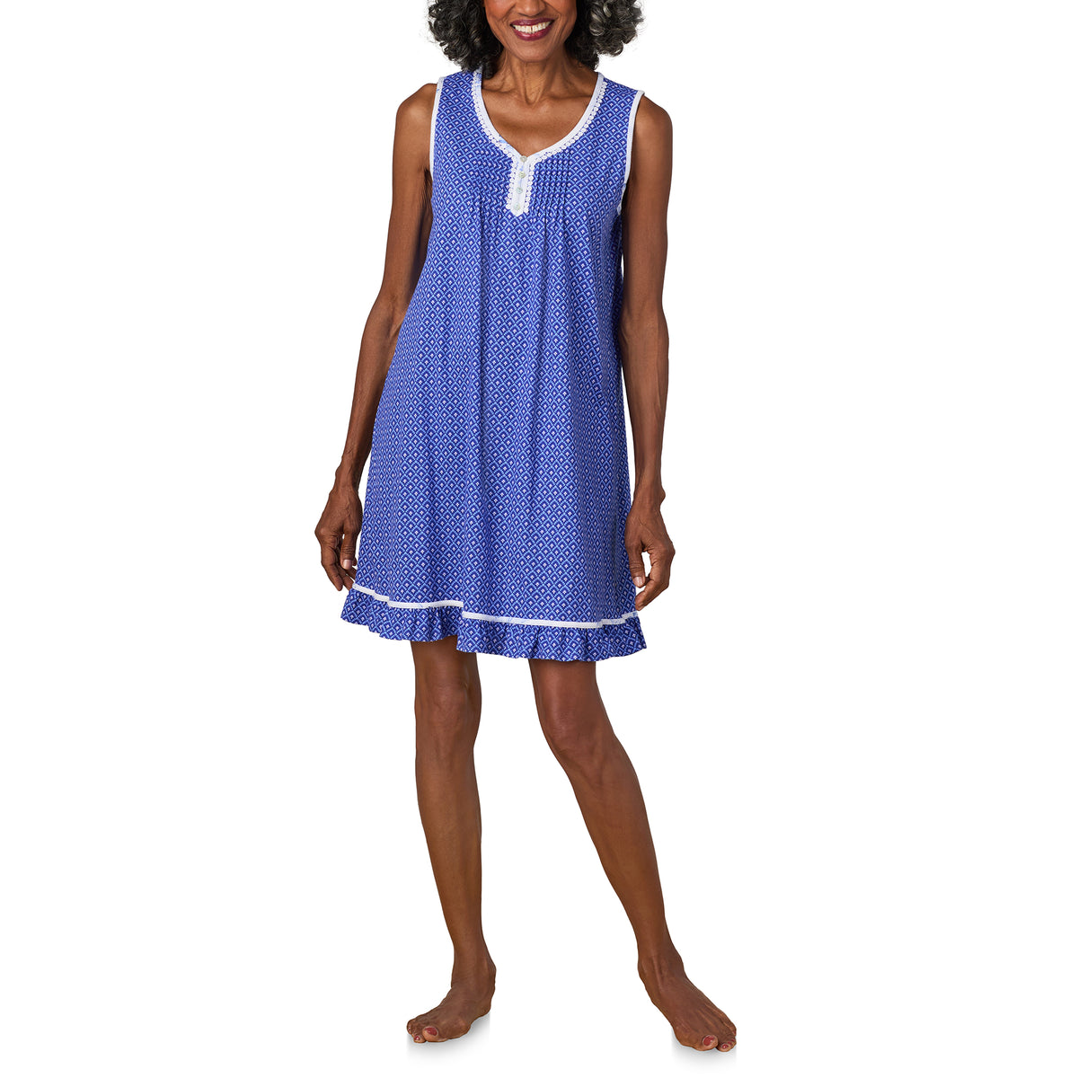 A lady wearing Blue Dream Cotton Jersey Travel Set