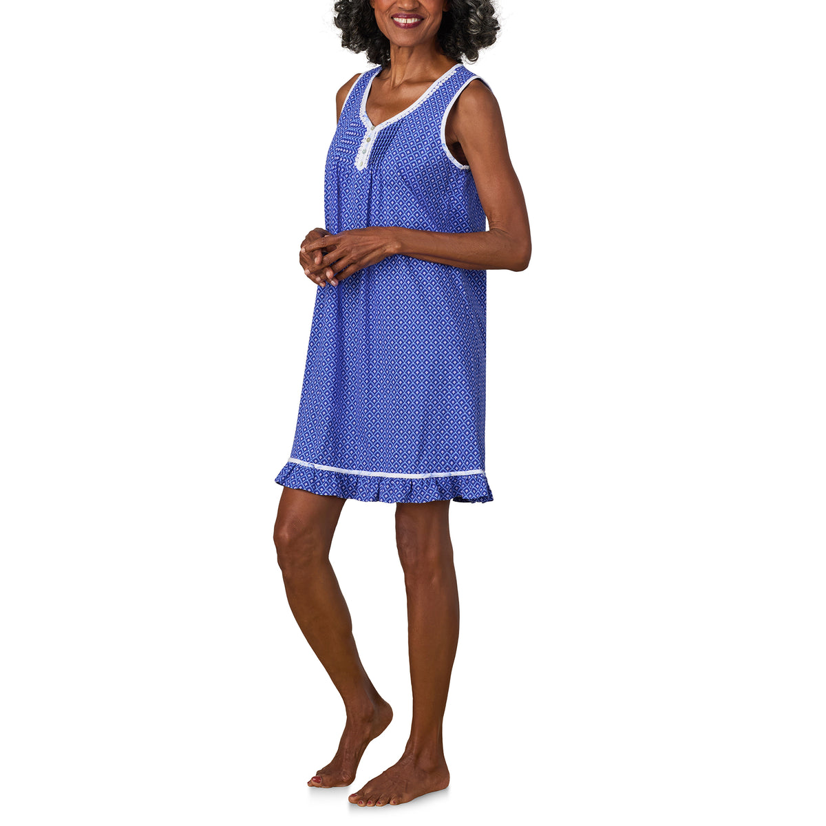 A lady wearing Blue Dream Cotton Jersey Travel Set