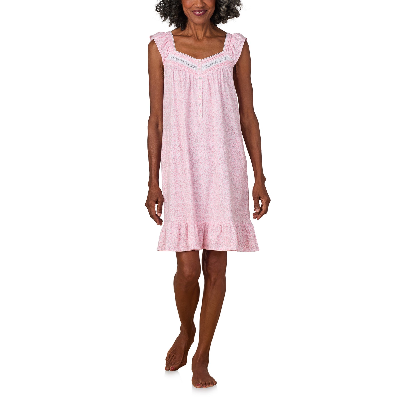 A lady wearing Cloral Leaf Cotton Short Chemise
