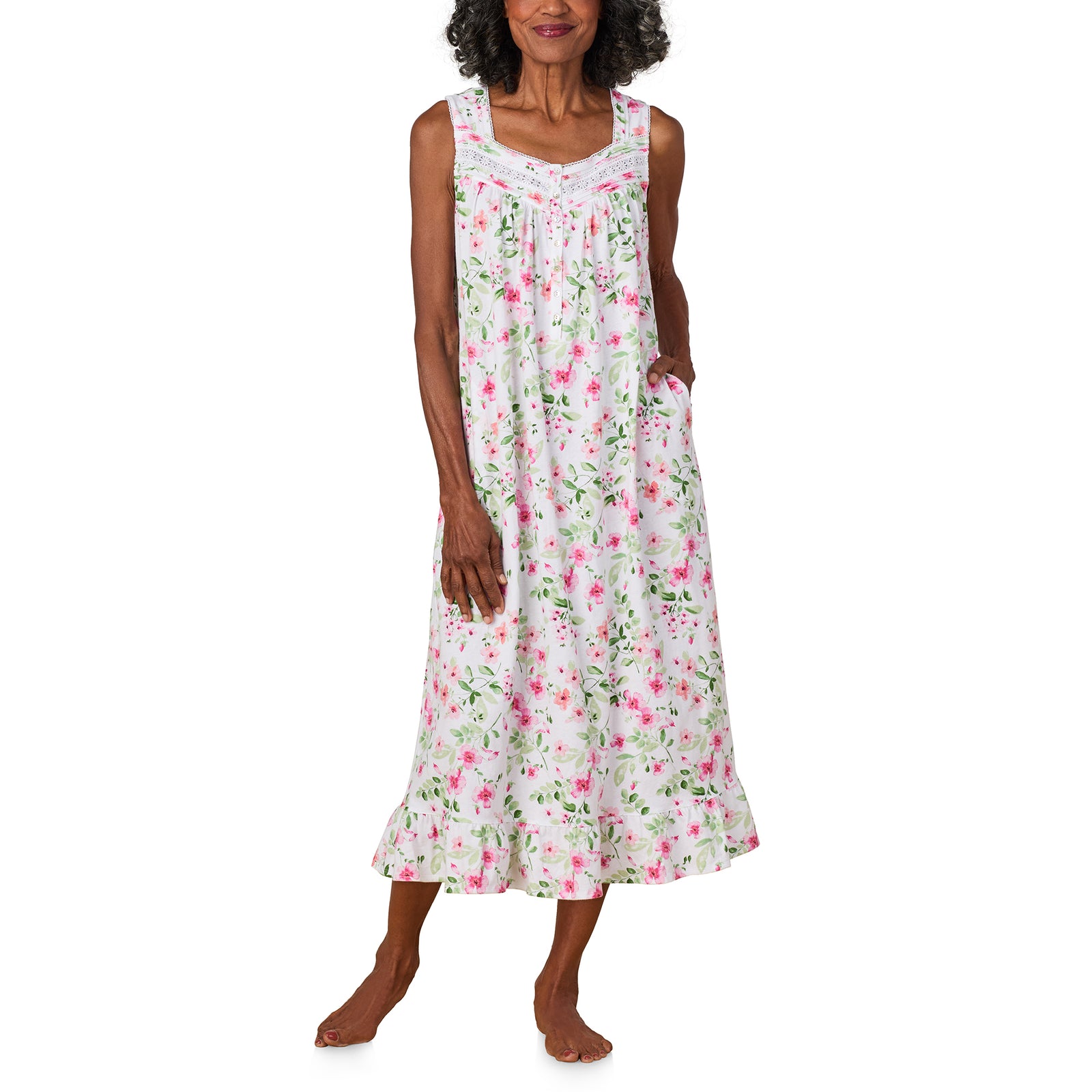 A lady wearing Cottage Dream Cotton Ballet Nightgown
