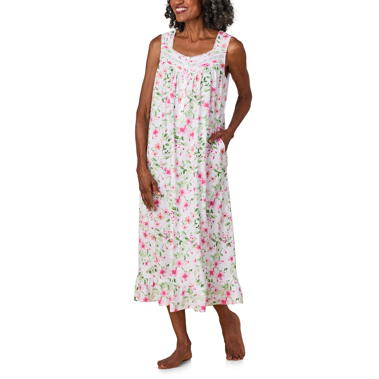 A lady wearing Cottage Dream Cotton Ballet Nightgown