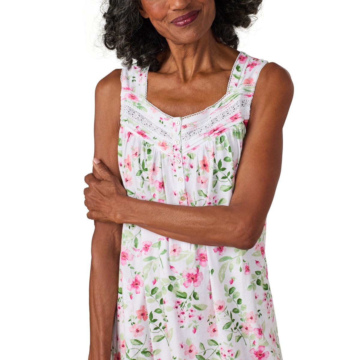 A lady wearing Cottage Dream Cotton Ballet Nightgown