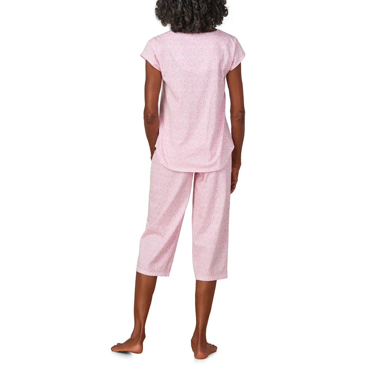 A lady wearing Coral Leaf Cotton Capri PJ Set