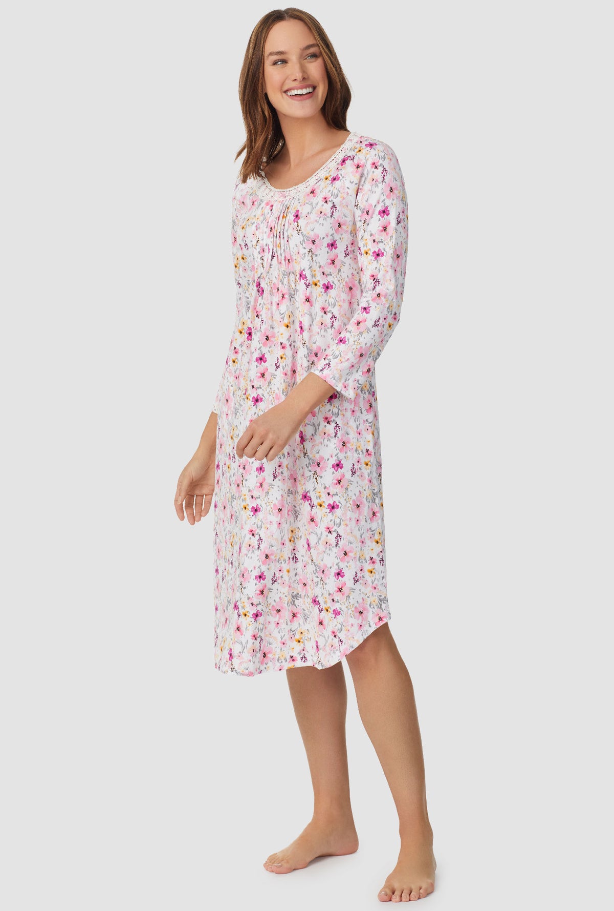 Pink and Magenta Floral 3/4 Sleeve Nightgown