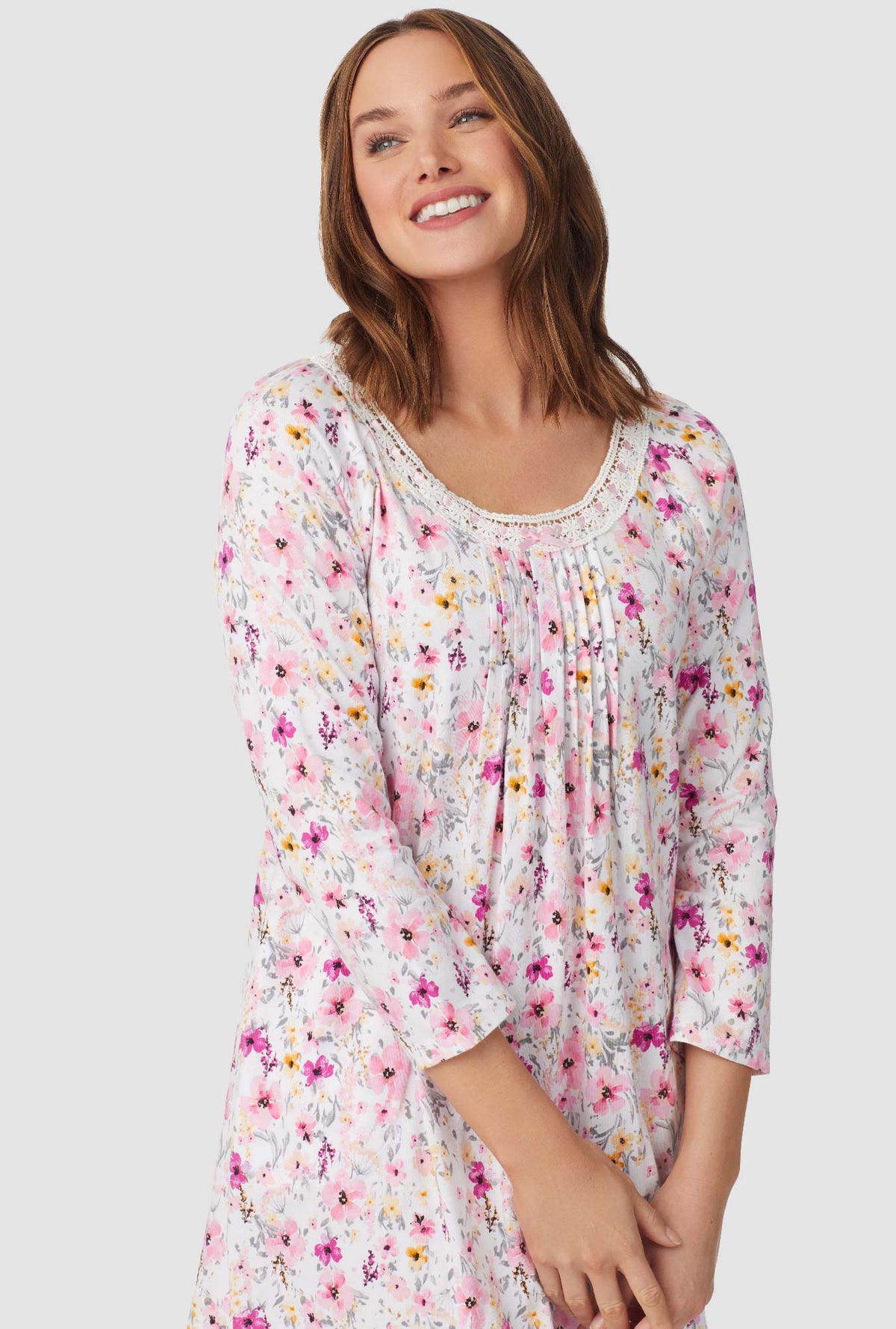 Pink and Magenta Floral 3/4 Sleeve Nightgown