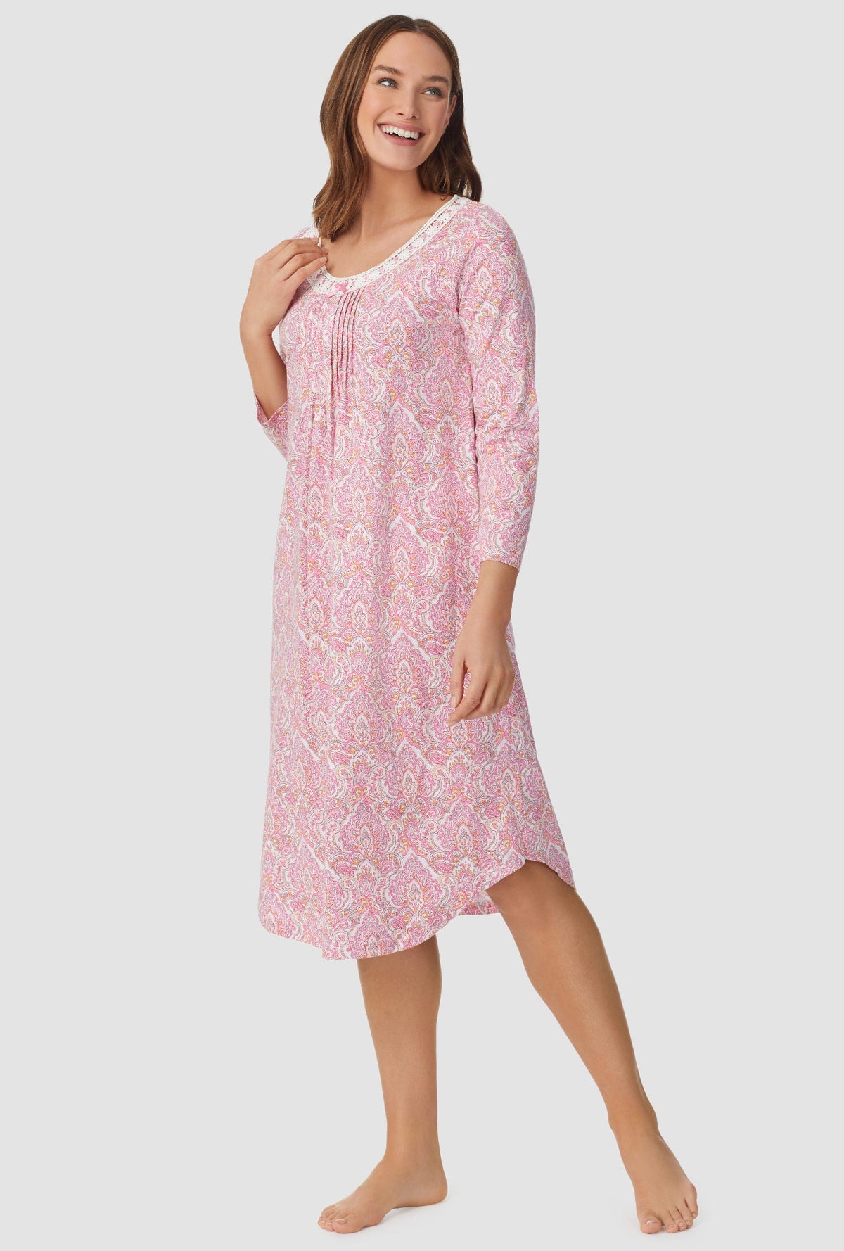 Pink and Grey Damask 3/4 Sleeve Nightgown