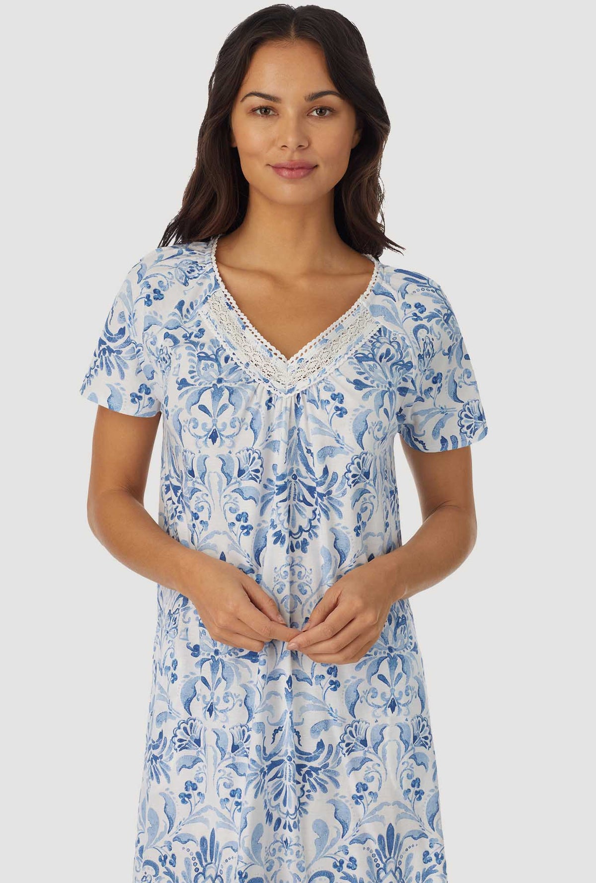 Blue Damask Cap Sleeve Nightgown