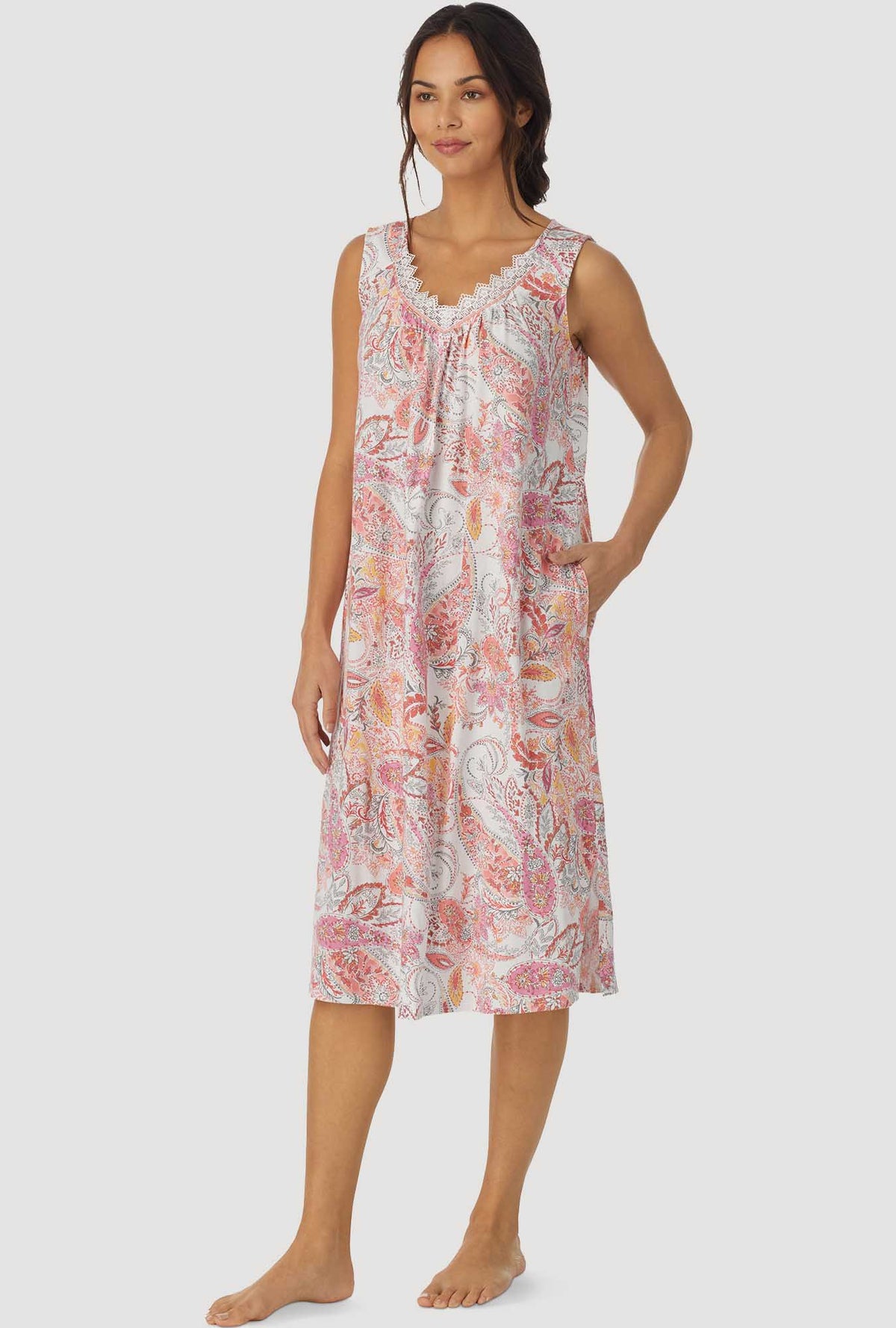 Coral Paisley Sleeveless Ballet Nightgown