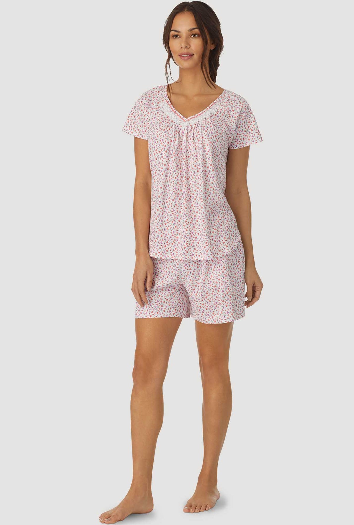 Coral and Lilac Ditsy Foral Cap Sleeve Shortie PJ Set