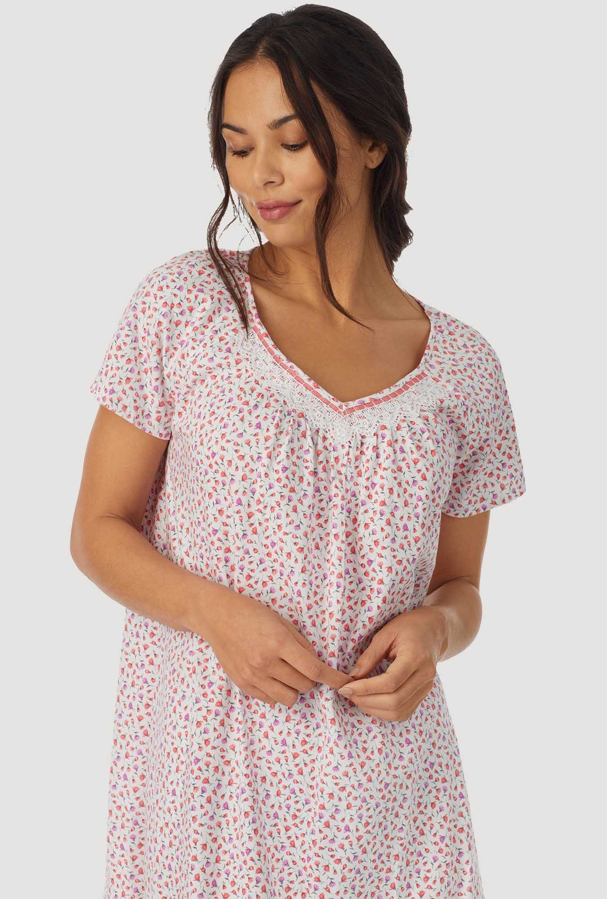 Coral and Lilac Ditsy Floral Cap Sleeve Nightshirt