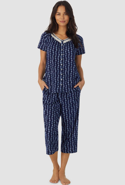 Blue Horizontal Stripe Cap Sleeve Capri PJ Set - Aria Sleepwear