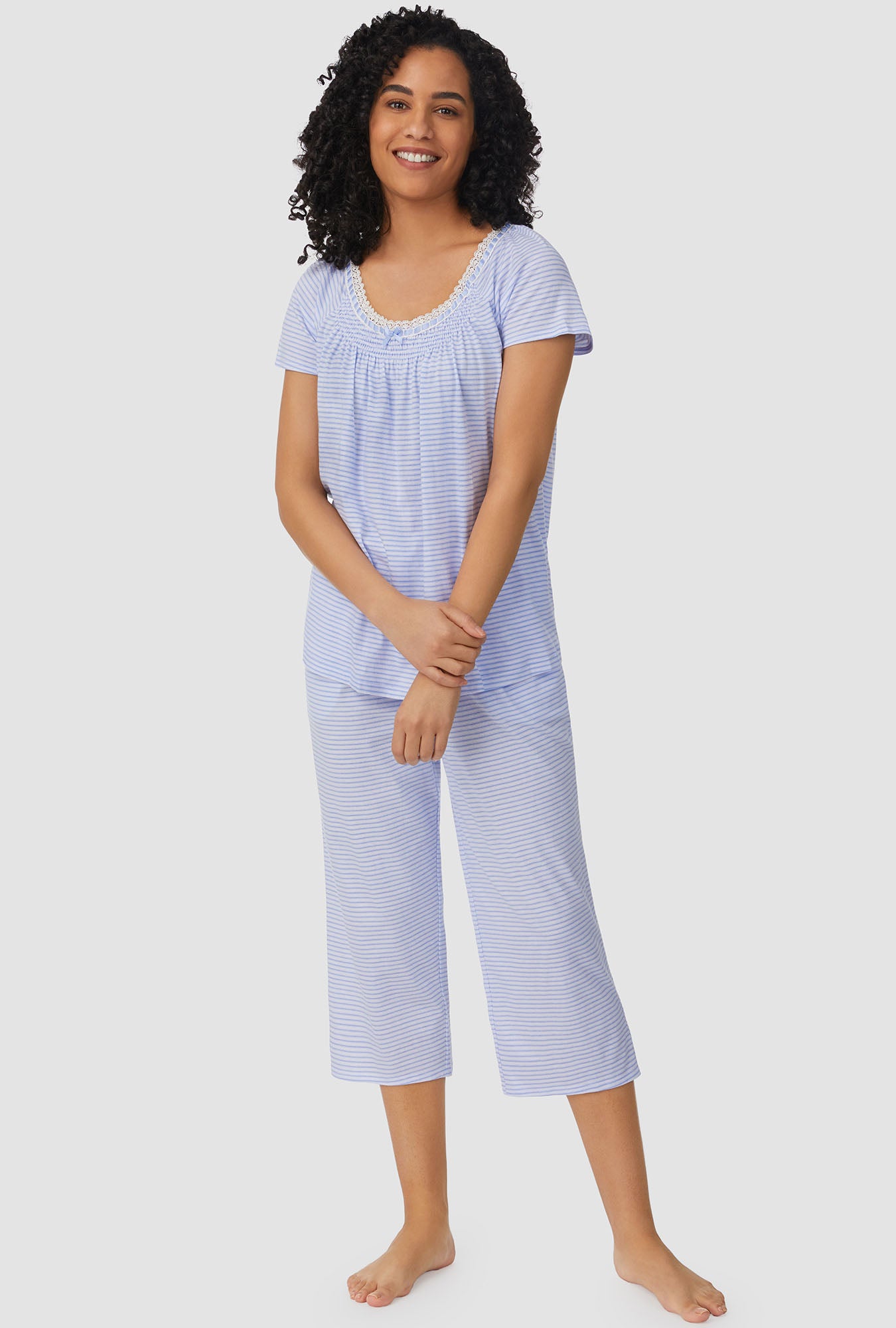 Blue Horizontal Stripe Cap Sleeve Capri PJ Set - Aria Sleepwear