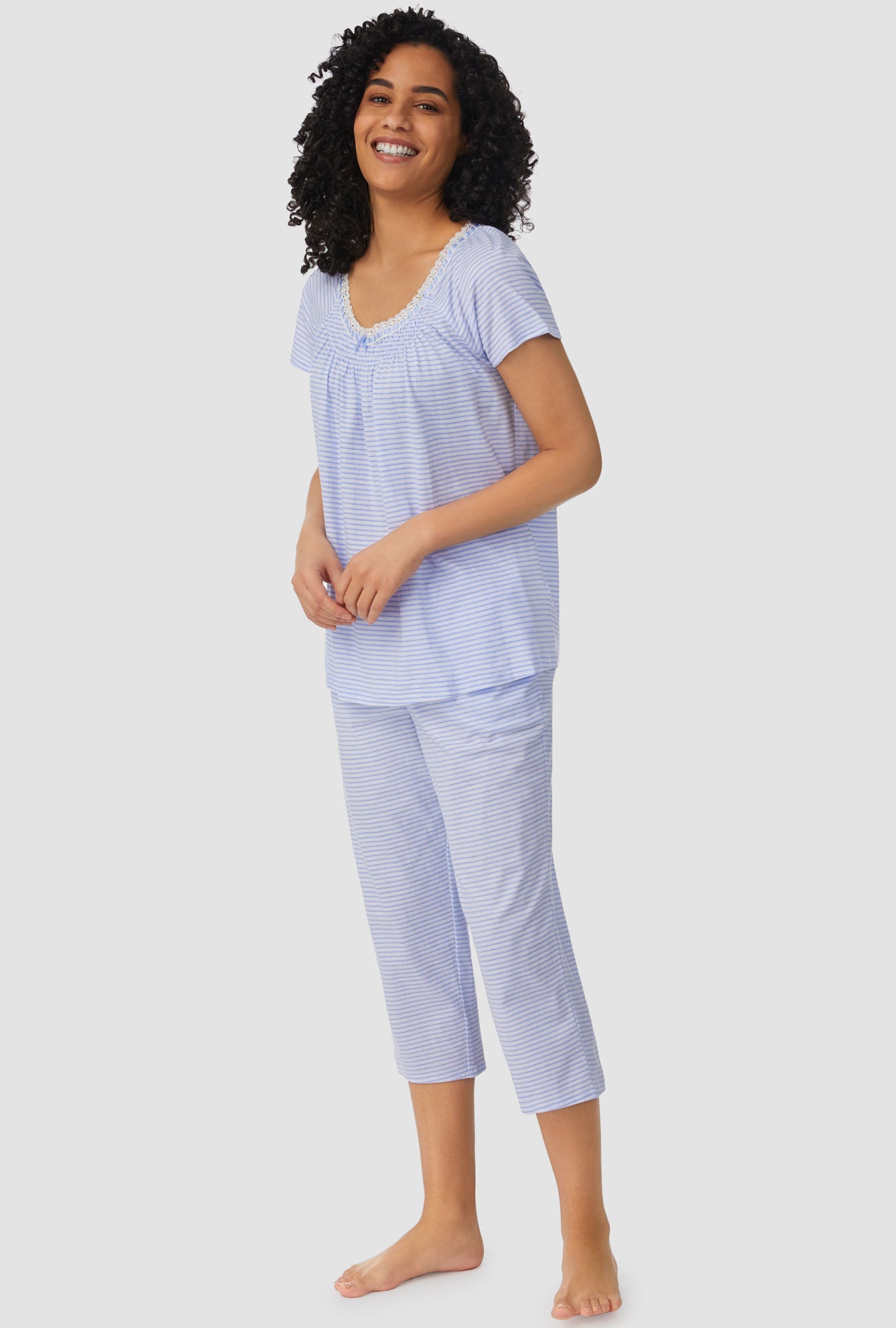 Cossy By Aqua 23515 Women's Short Sleeve Capri Pajama Set-blue - Trendyol